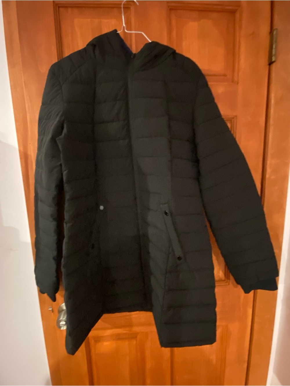 Women Black Quilted Hooded Coat